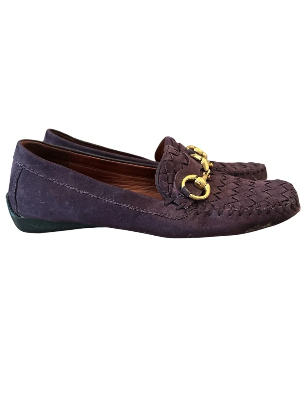Robert Zur Perlata Plum Woven Leather Horsebit Driving Loafer - Size 7.5